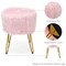 Faux Fur Vanity Chair Makeup Stool Furry Padded Seat Round Ottoman